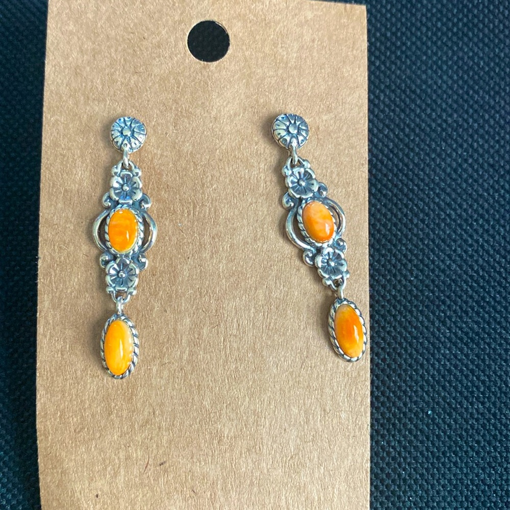 Sterling silver, orange spiney oyster earrings
